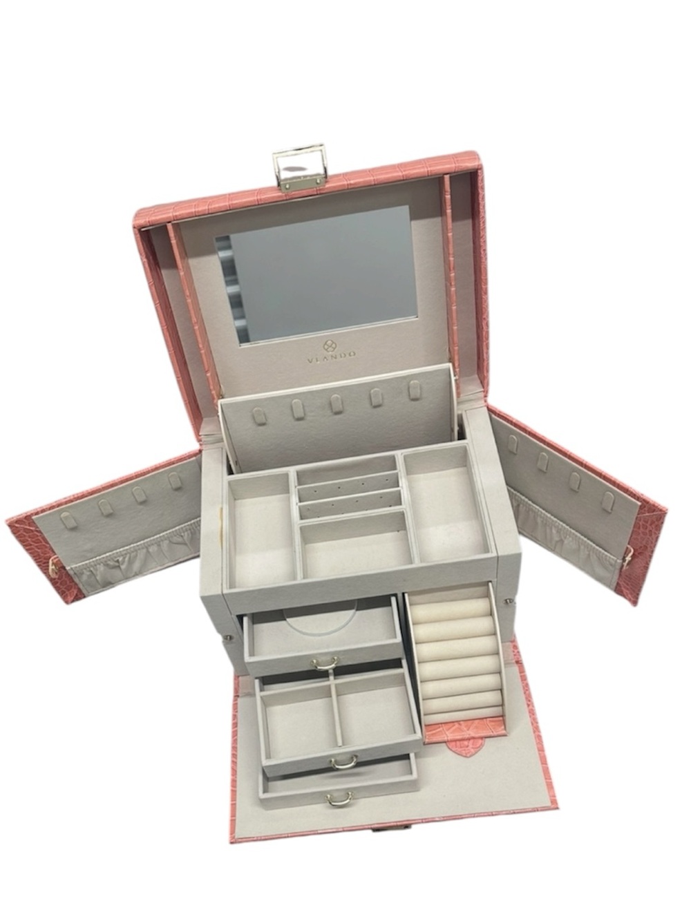 VLANDO Travel Jewelry Case Coral Croc-Embossed